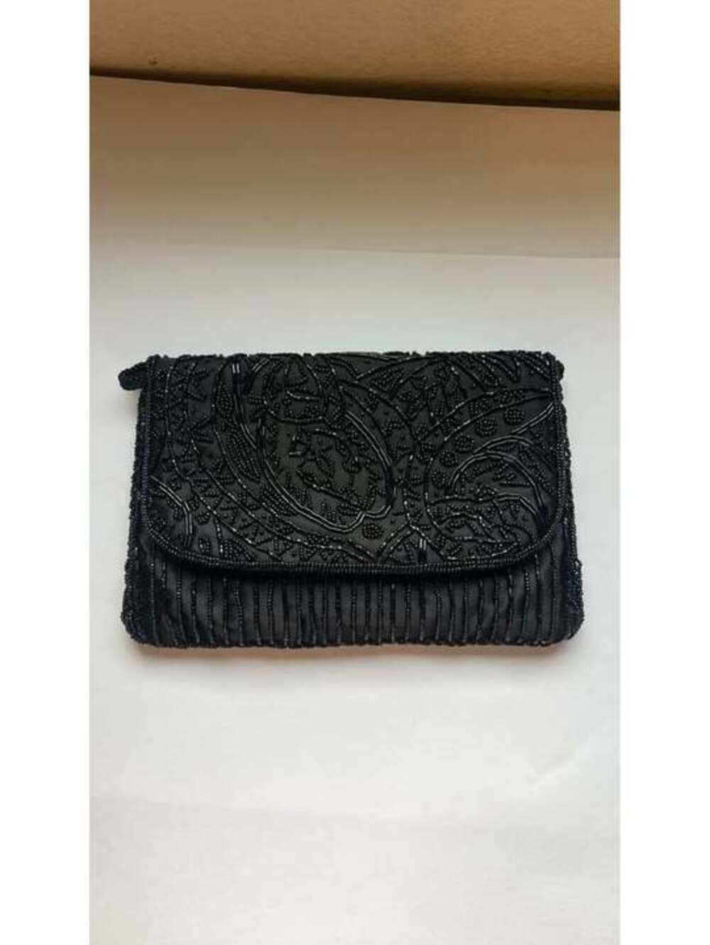 Black Beaded Evening Clutch Purse Formal Cocktail Vintage Style Handbag